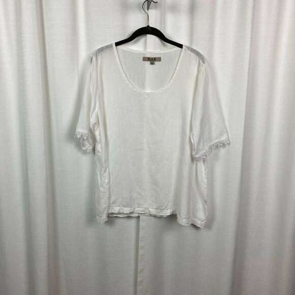 FLAX White Linen Lace Detail Blouse Sz.M - Picture 1 of 8